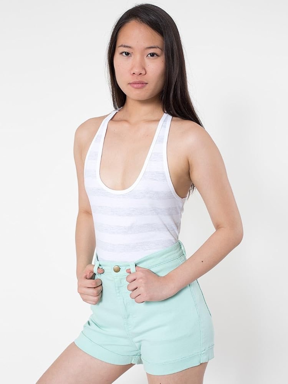 American Apparel White Striped Racerback Tank